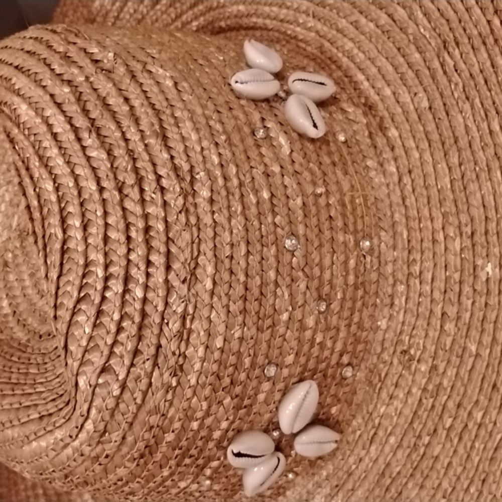 $110 Resort Ready Wheat Straw Fedora Glam Shell Rhinestone Womens San Diego Hat - Picture 5 of 7